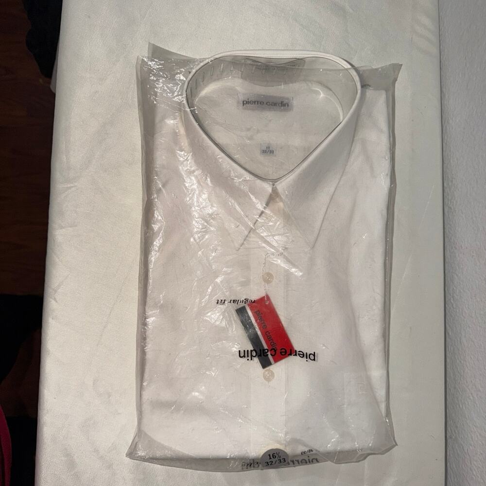 Pierre Cardin Men's White Dress Shirt Regular Fit Size 16 32/33